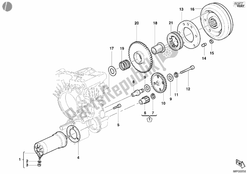 All parts for the Starting Motor of the Ducati Monster 620 USA 2005